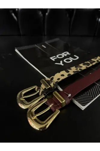 2'li Köprü Toka Uç Takım Kadın Pantolon Kemeri, Ceket Kemeri, Elbise Kemeri, Gömlek Kemeri-Bordo - FIORI (1)