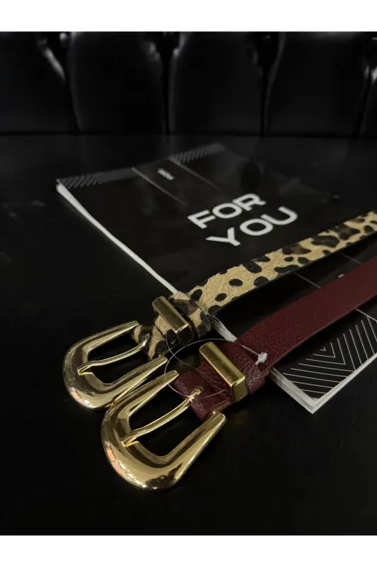 2'li Köprü Toka Uç Takım Kadın Pantolon Kemeri, Ceket Kemeri, Elbise Kemeri, Gömlek Kemeri-Bordo - 2