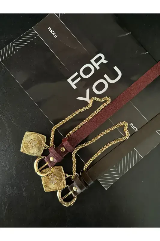 2’li Kral Zanjirli Madalyon Detalli Ayollar Shim Kamari, Kurtka Kamari, Ko'ylak Kamari, Ko'ylak Kamari-Bordo - FIORI