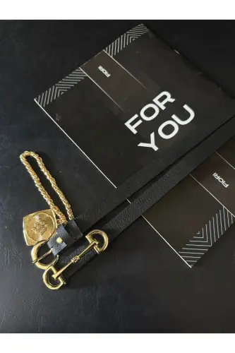 2li Kral Zincirli Madalyon Detaylı Kadın Pantolon Kemeri, Ceket Kemeri, Elbise Kemeri, Gömlek Kemeri-Siyah2li - FIORI (1)