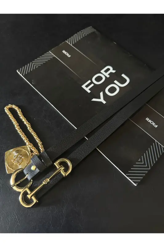 2li Kral Zincirli Madalyon Detaylı Kadın Pantolon Kemeri, Ceket Kemeri, Elbise Kemeri, Gömlek Kemeri-Siyah2li - FIORI