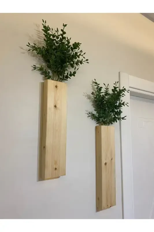 2 Li Ledli Ahşap Çiçeklik Dekoratif Aydınlatma Yapay Çiçek Balkon Dekor Bohem Rustik Pil Hariç 40cm-Şeffaf - 1