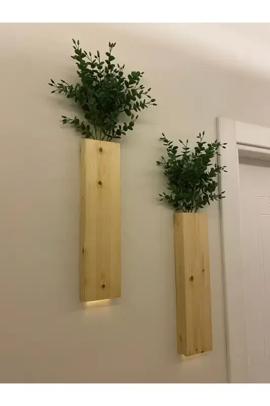 2 Li Ledli Ahşap Çiçeklik Dekoratif Aydınlatma Yapay Çiçek Balkon Dekor Bohem Rustik Pil Hariç 40cm-Şeffaf - 4