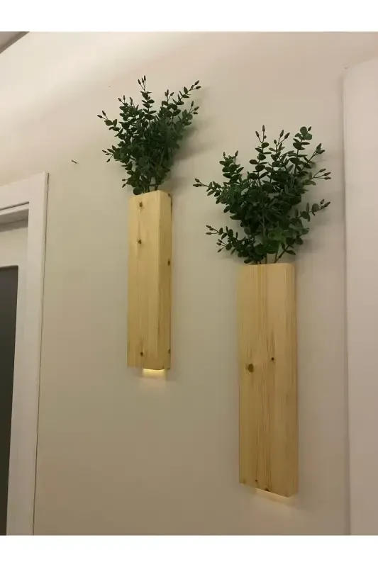 2 Li Ledli Ahşap Çiçeklik Dekoratif Aydınlatma Yapay Çiçek Balkon Dekor Bohem Rustik Pil Hariç 40cm-Şeffaf - 5