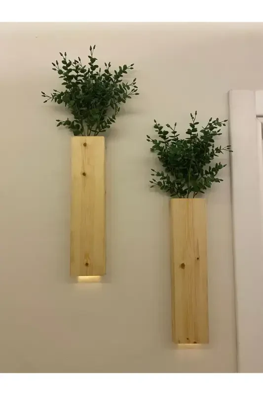 2 Li Ledli Ahşap Çiçeklik Dekoratif Aydınlatma Yapay Çiçek Balkon Dekor Bohem Rustik Pil Hariç 40cm-Şeffaf - 6