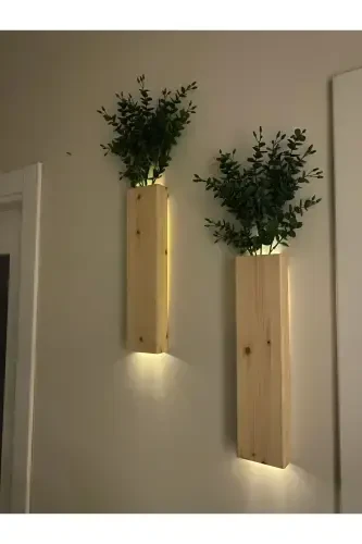 2 Li Ledli Ahşap Çiçeklik Dekoratif Aydınlatma Yapay Çiçek Balkon Dekor Bohem Rustik Pil Hariç 40cm-Şeffaf - 7