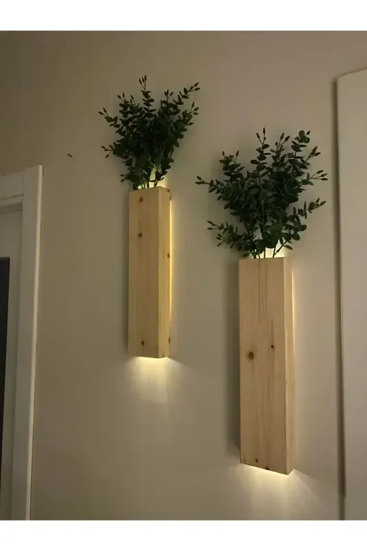 2 Li Ledli Ahşap Çiçeklik Dekoratif Aydınlatma Yapay Çiçek Balkon Dekor Bohem Rustik Pil Hariç 40cm-Şeffaf - 7