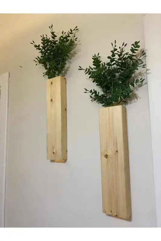 2 Li Ledli Ahşap Çiçeklik Dekoratif Aydınlatma Yapay Çiçek Balkon Dekor Bohem Rustik Pil Hariç 40cm-Şeffaf - 8