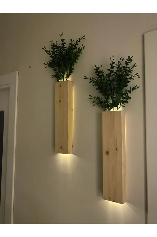2 Li Ledli Ahşap Çiçeklik Dekoratif Aydınlatma Yapay Çiçek Balkon Dekor Bohem Rustik Pil Hariç 40cm-Şeffaf - 7