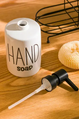 2'li Metal Stantlı ve Süngerli Sıvı Sabunluk Mutfak ve Banyo Seti, Hand and Dish Fenomen Set 500 ML-Beyaz - 3