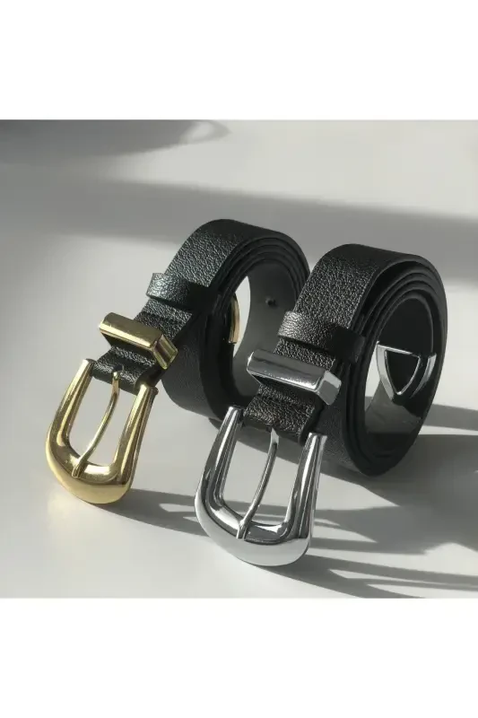 2'ли Мост Пряжка Кончик Комплект Женский Брючный Ремень, Ремень для Куртки, Ремень для Платья, Ремень для Рубашки-Черный - 1
