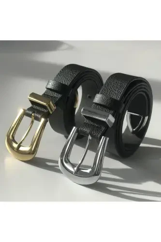 2'ли Мост Пряжка Кончик Комплект Женский Брючный Ремень, Ремень для Куртки, Ремень для Платья, Ремень для Рубашки-Черный - 5