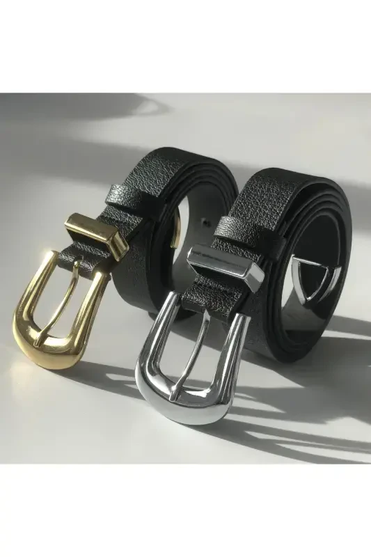 2'ли Мост Пряжка Кончик Комплект Женский Брючный Ремень, Ремень для Куртки, Ремень для Платья, Ремень для Рубашки-Черный - 5