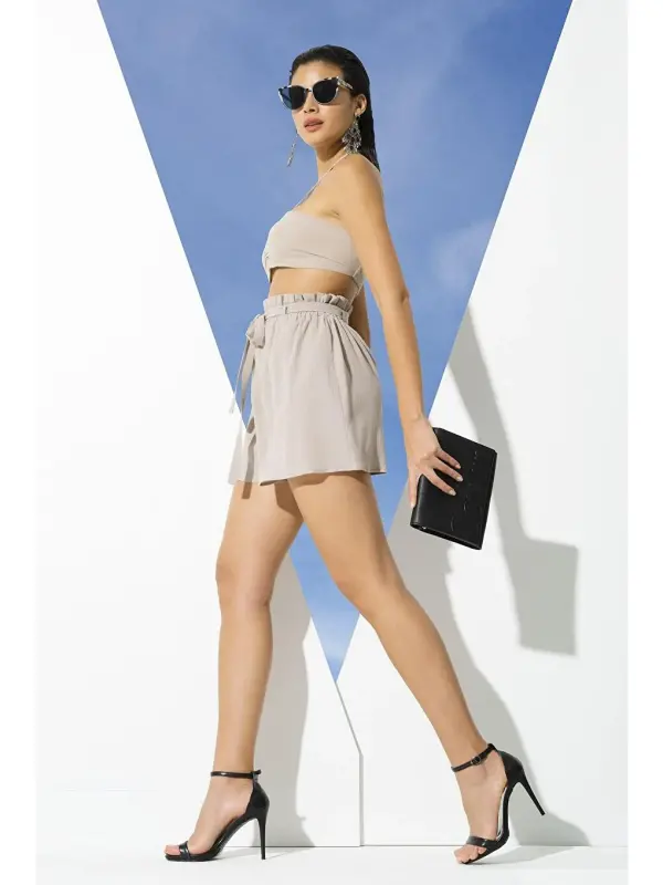 2'li Organic Cotton Thread Bustier Shorts Set-Beige - LC WAIKIKI