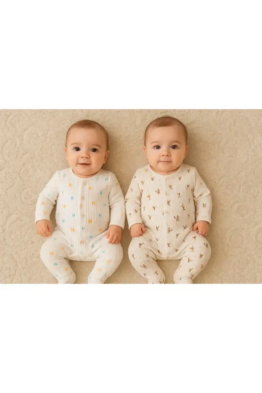 2'li Organik Bebek Tulum-Ekrukarışıkrenk - ANNE DOKUNUŞU GIBI KUZUM BEBE