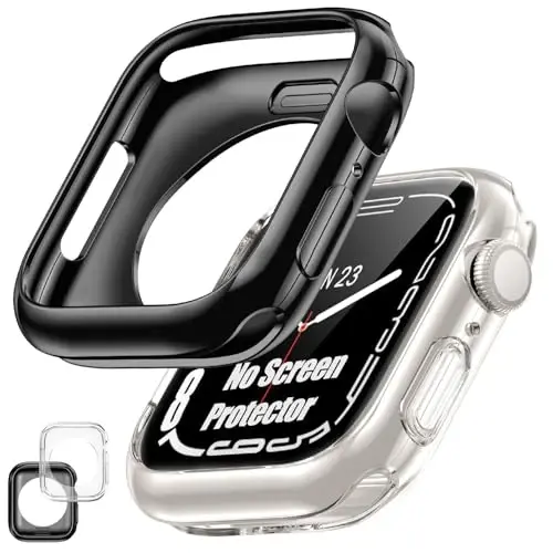 [2 Pack] Goton Bumper Case for Apple Watch 41mm, [No Screen Protector] Slim Soft TPU Shockproof Case Cover Bumper Protector Accessories for iWatch Series 9/8/7, 41mm Clear+Black - 1