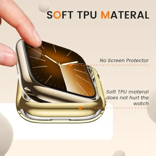 [2 Pack] Goton Bumper Case for Apple Watch 41mm, [No Screen Protector] Slim Soft TPU Shockproof Case Cover Bumper Protector Accessories for 41mm Apple Watch Series 9/8/7, 41mm Gold+Gold - 3
