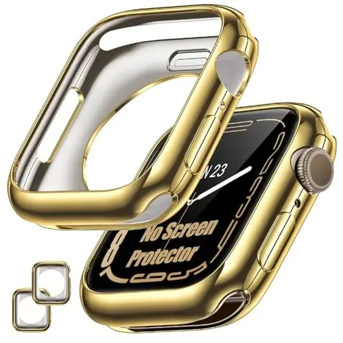 [2 Pack] Goton Bumper Case for Apple Watch 41mm, [No Screen Protector] Slim Soft TPU Shockproof Case Cover Bumper Protector Accessories for 41mm Apple Watch Series 9/8/7, 41mm Gold+Gold - 4