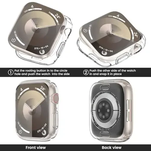 [2 Pack] Goton Bumper Case for Apple Watch 45mm, [No Screen Protector] Slim Soft TPU Shockproof Case Cover Bumper Protector Accessories for iWatch Series 9/8/7, 45mm Clear+Black - 3