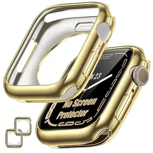 [2 Pack] Goton Bumper Case for Apple Watch 45mm, [No Screen Protector] Slim Soft TPU Shockproof Case Cover Bumper Protector Accessories for Apple Watch Series 9/8/7, 45mm Gold+Gold 