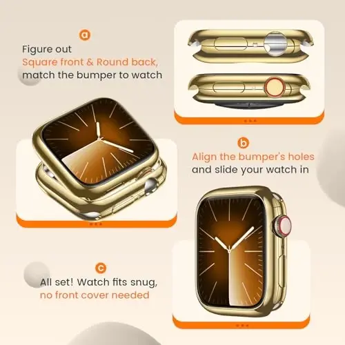 [2 Pack] Goton Bumper Case for Apple Watch Series 9 8 7 45mm, Ultra Thin Soft TPU Shockproof Case Cover Bumper Protector for iWatch Accessories (No Screen Protector) 45mm Gold+Gold 