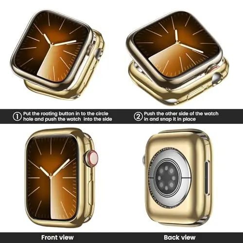 [2 Pack] Goton Bumper Case for Apple Watch Series SE2 SE 6 5 4 44mm, Ultra Thin Soft TPU Shockproof Case Cover Bumper Protector for iWatch Accessories (No Screen Protector) 44mm Gold+Gold - 2