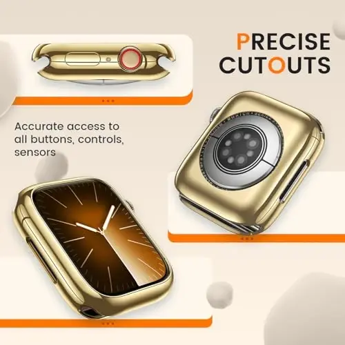 [2 Pack] Goton Bumper Case for Apple Watch Series SE2 SE 6 5 4 44mm, Ultra Thin Soft TPU Shockproof Case Cover Bumper Protector for iWatch Accessories (No Screen Protector) 44mm Gold+Gold - 4