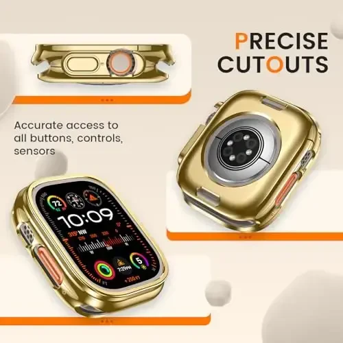 [2 Pack] Goton Bumper Case for Apple Watch 49mm, [No Screen Protector] Slim Soft TPU Shockproof Case Cover Bumper Protector Accessories for iWatch Ultra 3/Ultra 2/Ultra, 49mm Gold+Gold - 4