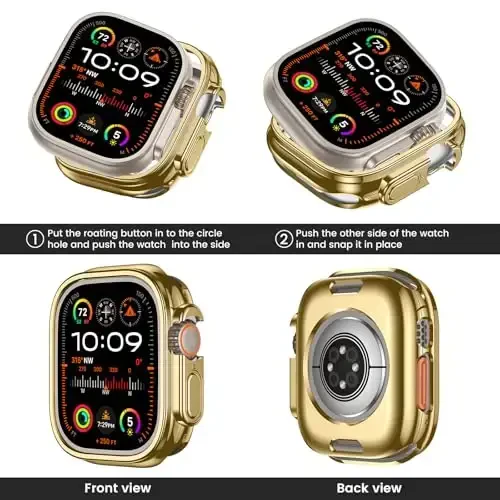 [2 Pack] Goton Bumper Case for Apple Watch Series Ultra 2 Ultra 49mm, Ultra Thin Soft TPU Shockproof Case Cover Bumper Protector for iWatch Accessories (No Screen Protector) 49mm Gold+Gold - MODAZONE (1)