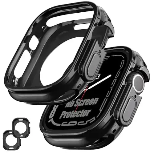 [2 Pack] Goton Bumper Case for Apple Watch 49mm, [No Screen Protector] Slim Soft TPU Shockproof Case Cover Bumper Protector Accessories for iWatch Ultra 3/Ultra 2/Ultra, 49mm Black+Black 