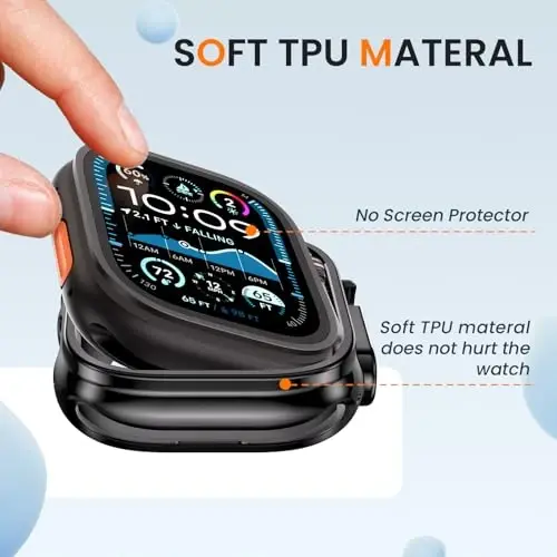 [2 Pack] Goton Bumper Case for Apple Watch 49mm, [No Screen Protector] Slim Soft TPU Shockproof Case Cover Bumper Protector Accessories for iWatch Ultra 3/Ultra 2/Ultra, 49mm Black+Black - 5