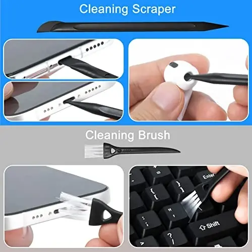 2 Pack Car Touch Screen Mist Cleaner, walrfid Laptop Screens and Phone Touchscreen Cleaning Kit for iPad, iPhone, MacBook Pro with Aipods Cleaning Pen, Small Brush and Eyeglass Cloth - Grey and Blue - 3
