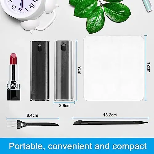 2 Pack Screen Cleaner Spray and Wipe for Laptop Monitor and Car Screens, Phone Touchscreen Mist Cleaning Kit for Cellphone, Tablet, PC, Computer, LCD, Eyeglass, iPhone, iPad, Mac Pro - Black and Grey - 6