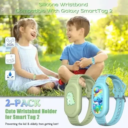 [2Pack] Cute Bracelet for Galaxy SmartTag 2 (2023), Silicone Cartoon Smart Tag 2 Wristband Holder Compatible with Samsung SmartTag 2 Waterproof Smart Tag 2 Case for Kids Elderly (Dinosaurs & Whales) - 7