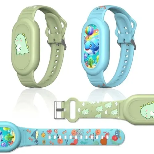 [2Pack] Cute Bracelet for Galaxy SmartTag 2 (2023), Silicone Cartoon Smart Tag 2 Wristband Holder Compatible with Samsung SmartTag 2 Waterproof Smart Tag 2 Case for Kids Elderly (Dinosaurs & Whales) - 1