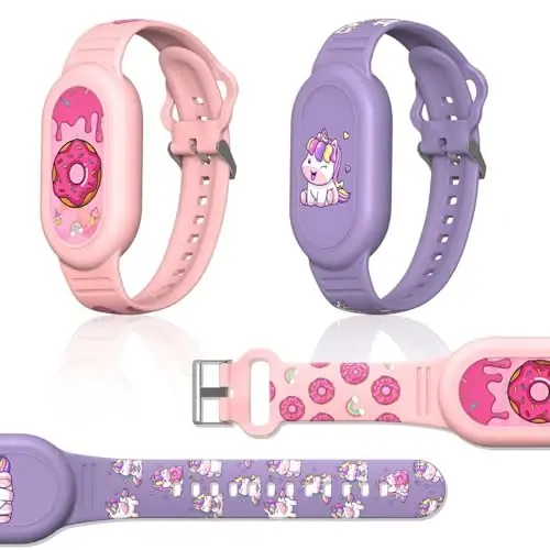 [2Pack] Cute Bracelet for Galaxy SmartTag 2 (2023), Silicone Cartoon Smart Tag 2 Wristband Holder Compatible with Samsung SmartTag 2 Waterproof Smart Tag 2 Case for Women (Unicorn & Donuts) 