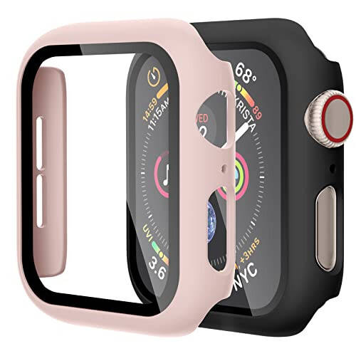 (2'li Paket) GEAK Apple Watch 44mm Serisi 5 için Sert Kılıf, Ekran Koruyucu ile, Tam Vücut Koruyucu Çerçeve Kılıfı iWatch Serisi 5/4 için, Pembe/Siyah - 1