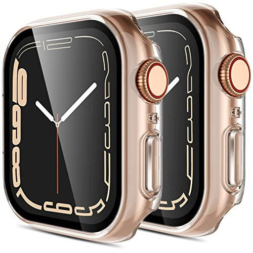 (2'li Paket) GEAK Apple Watch 45mm Series 7 ile Uyumlu Kasa, Ekran Koruyucu ile, Tam Koruyucu Çerçeve Kapak Aksesuarları Kadın Erkek için Yedek, 2 Şeffaf - 1