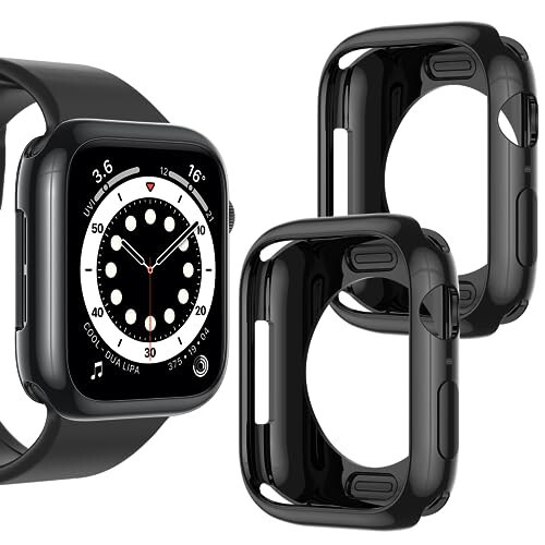 [2'li Paket] Goton Apple Watch Series SE2 SE 6 5 4 44mm Tampon Kılıfı, Ultra İnce Yumuşak TPU Darbeye Dayanıklı Kılıf Kılıf Koruyucu iWatch Aksesuarları İçin (Ekran Koruyucu Yok) 44mm Siyah+Siyah - 2