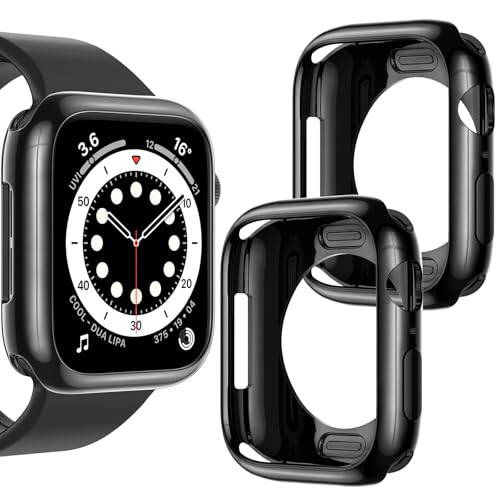 [2'li Paket] Goton Apple Watch Series SE2 SE 6 5 4 44mm Tampon Kılıfı, Ultra İnce Yumuşak TPU Darbeye Dayanıklı Kılıf Kılıf Koruyucu iWatch Aksesuarları İçin (Ekran Koruyucu Yok) 44mm Siyah+Siyah - 7