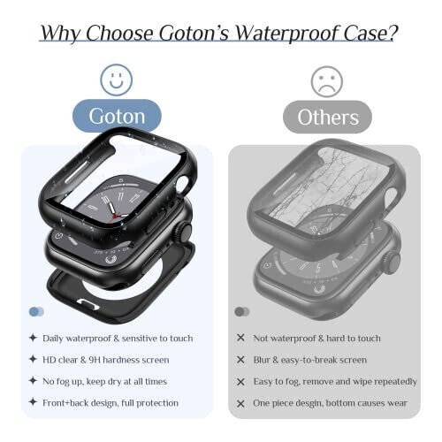 Goton 2-Pack for Apple Watch Screen Protector Case 44mm Series 6/5/4, SE 3/2/1, Waterproof PC Bumper with Tempered Glass for iWatch 44 mm, 360° Full Cover, Shockproof Scratch-Resistant, Easy Install - 4