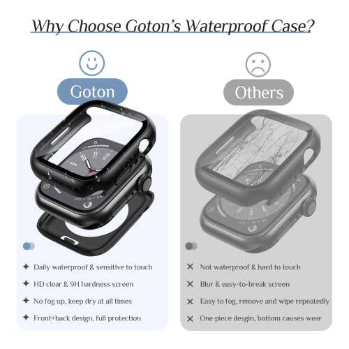 Goton 2-Pack for Apple Watch Screen Protector Case 44mm Series 6/5/4, SE 3/2/1, Waterproof PC Bumper with Tempered Glass for iWatch 44 mm, 360° Full Cover, Shockproof Scratch-Resistant, Easy Install - 4