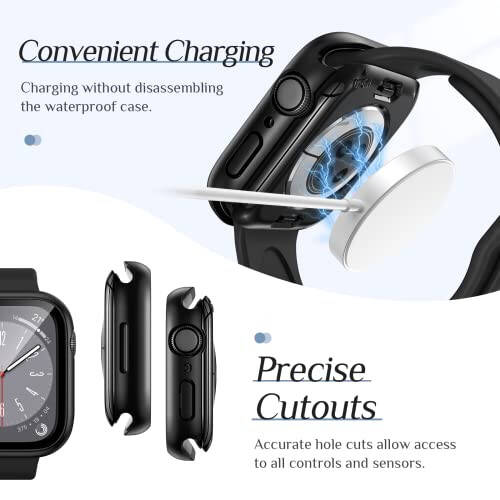 Goton 2-Pack for Apple Watch Screen Protector Case 44mm Series 6/5/4, SE 3/2/1, Waterproof PC Bumper with Tempered Glass for iWatch 44 mm, 360° Full Cover, Shockproof Scratch-Resistant, Easy Install - 6