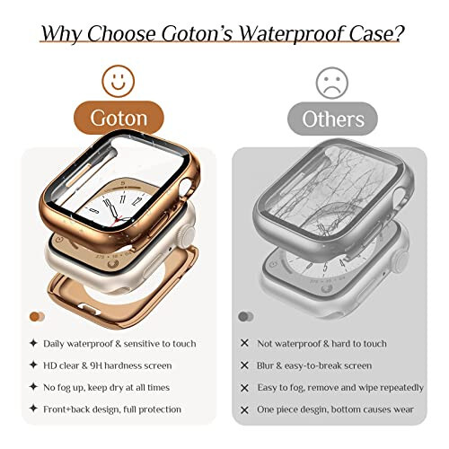 2'li Paket Goton Su Geçirmez Apple Watch Kılıfı Serisi 9 8 7 Ekran Koruyucu 41mm, 360 Derece Koruyucu Cam Ön Kapak + Arka Tampon iWatch Aksesuarları 41 mm Gümüş/Rose Gold - 4