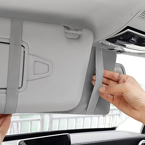 2 Packs Gray Car Sun Visor Organizer, Sunglasses Holders for Car Sun Visor, PU Leather, Auto Interior Accessories Storage Travel Document Holder with Multi Pocket - 3