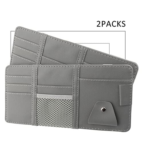 2 Packs Gray Car Sun Visor Organizer, Sunglasses Holders for Car Sun Visor, PU Leather, Auto Interior Accessories Storage Travel Document Holder with Multi Pocket - 5