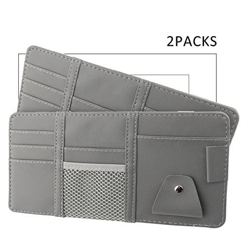 2 Packs Gray Car Sun Visor Organizer, Sunglasses Holders for Car Sun Visor, PU Leather, Auto Interior Accessories Storage Travel Document Holder with Multi Pocket - 5