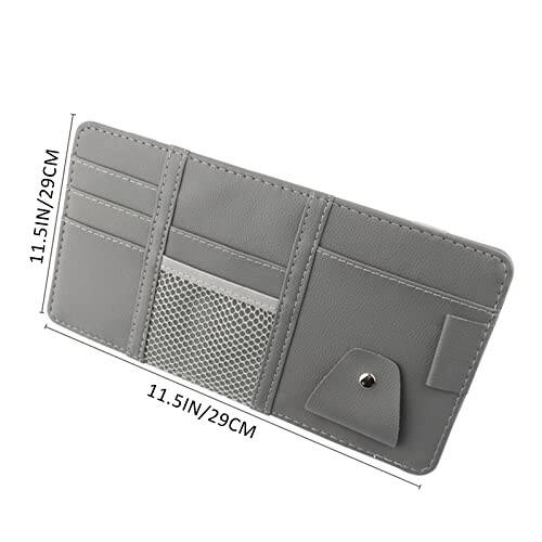 2 Packs Gray Car Sun Visor Organizer, Sunglasses Holders for Car Sun Visor, PU Leather, Auto Interior Accessories Storage Travel Document Holder with Multi Pocket - 6