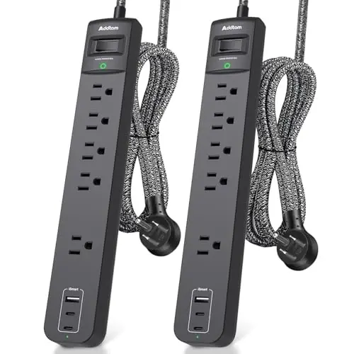 2 Pack Power Strip Surge Protector - 5 Widely Spaced Outlets 3 USB Charging Ports, 1875W/15A 6Ft Braided Extension Cord, Flat Plug Overload Protection, Wall Mount for Home Office Dorm Room Essentials - 5