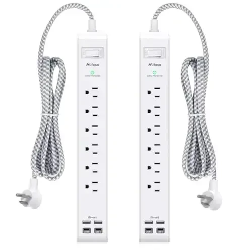 2 Pack Power Strip Surge Protector, 6 Outlets 4 USB Ports (2 USB C) 5Ft Long Extension Cords, Flat Plug Overload Protection Outlet Strip, Wall Mount for Home, Office and Dorm Essential, ETL Listed 
